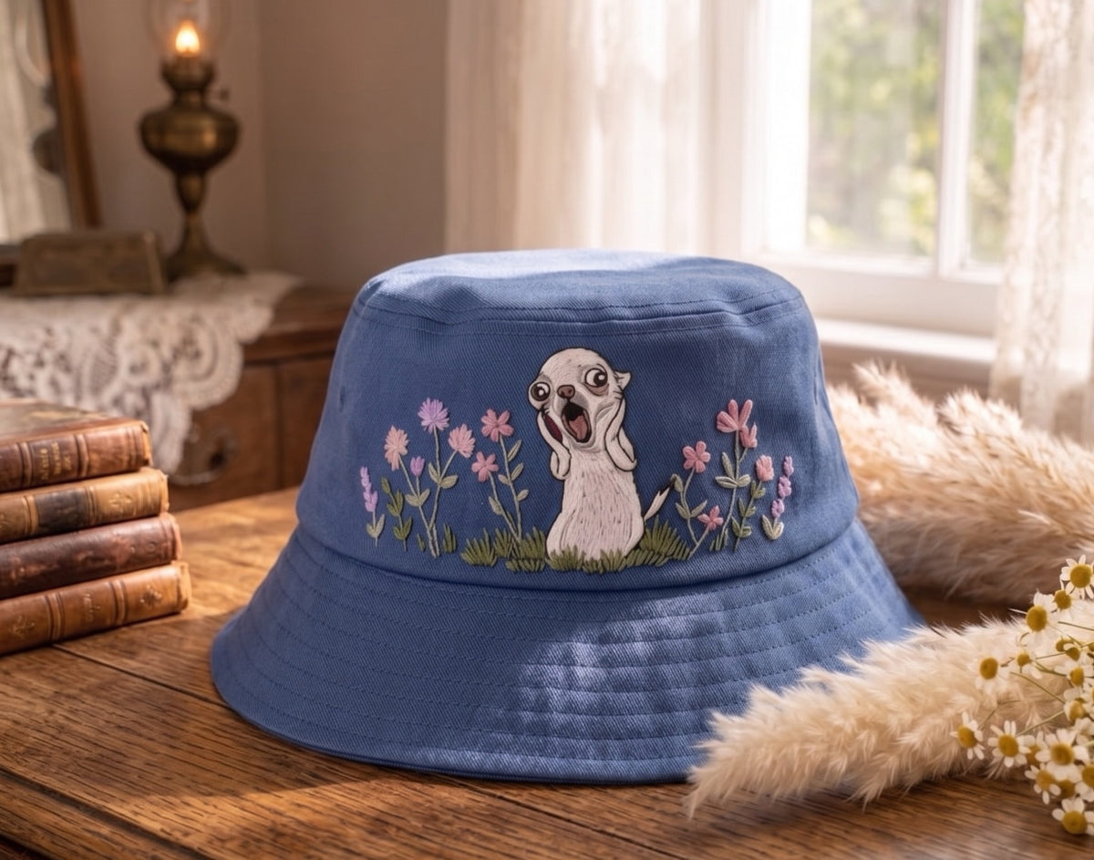 Funny Chihuahua Scream Meme Embroidered Bucket Hat, Screaming Dog Wildflower Garden Sun Cap, Cute Dog Lover Gift, Summer Travel Hat