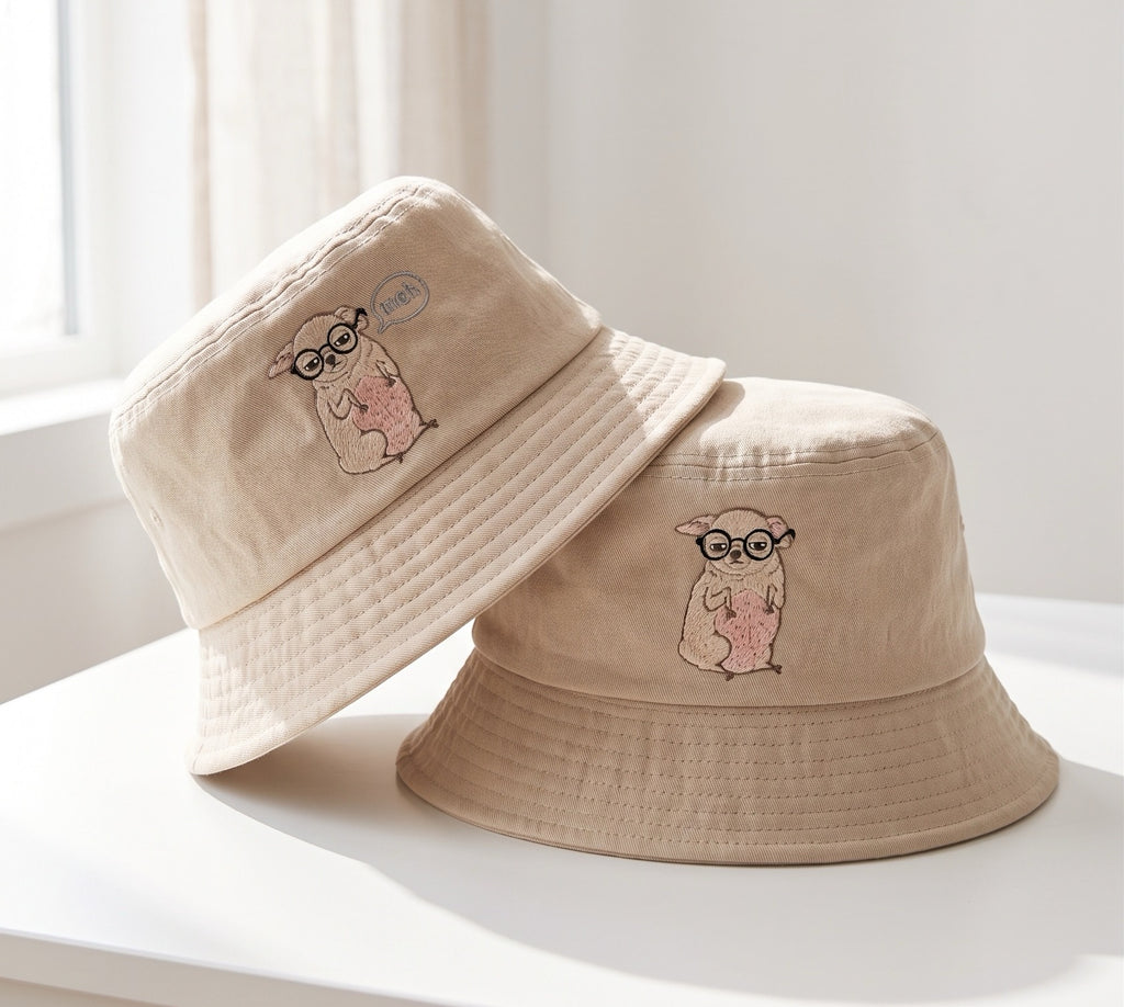 Funny Sarcastic "Meh" Chihuahua Bucket Hat, Embroidered Glasses Dog Cotton Sun Hat, Cute Unbothered Chihuahua Mom Gift, Summer Outdoor Cap