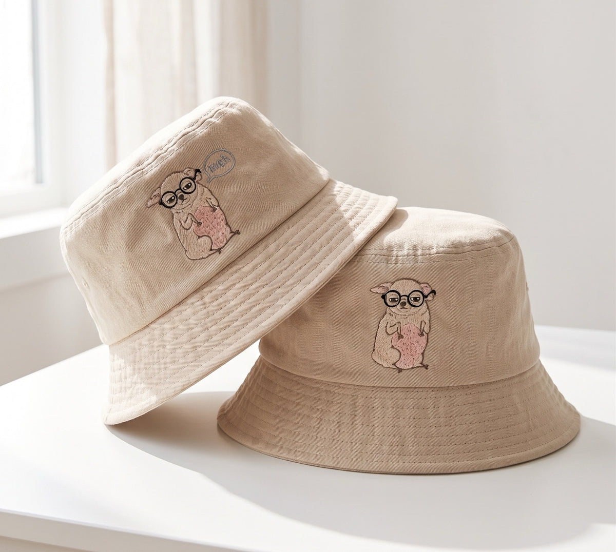 Funny Sarcastic "Meh" Chihuahua Bucket Hat, Embroidered Glasses Dog Cotton Sun Hat, Cute Unbothered Chihuahua Mom Gift, Summer Outdoor Cap