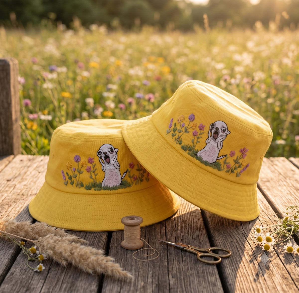 Funny Chihuahua Scream Meme Embroidered Bucket Hat, Screaming Dog Wildflower Garden Sun Cap, Cute Dog Lover Gift, Summer Travel Hat