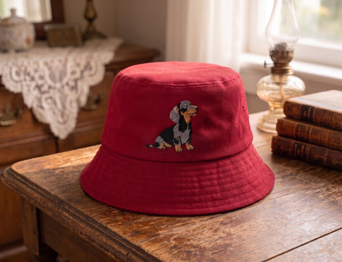 Custom Embroidered Dachshund Bucket Hat, Cute Wiener Dog Cotton Sun Hat, Dachshund Mom Dad Gift, Outdoor Summer Beach Hat
