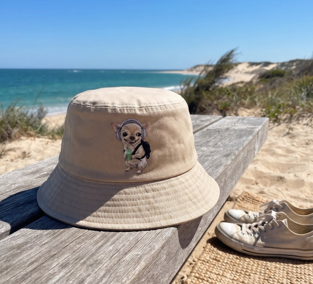 Embroidered Chihuahua Bucket Hat, Funny Dog Meme Sun Hat, Dog Lover Gift, Chinchilla Coffee Lover Hat, Summer Vacation Cap