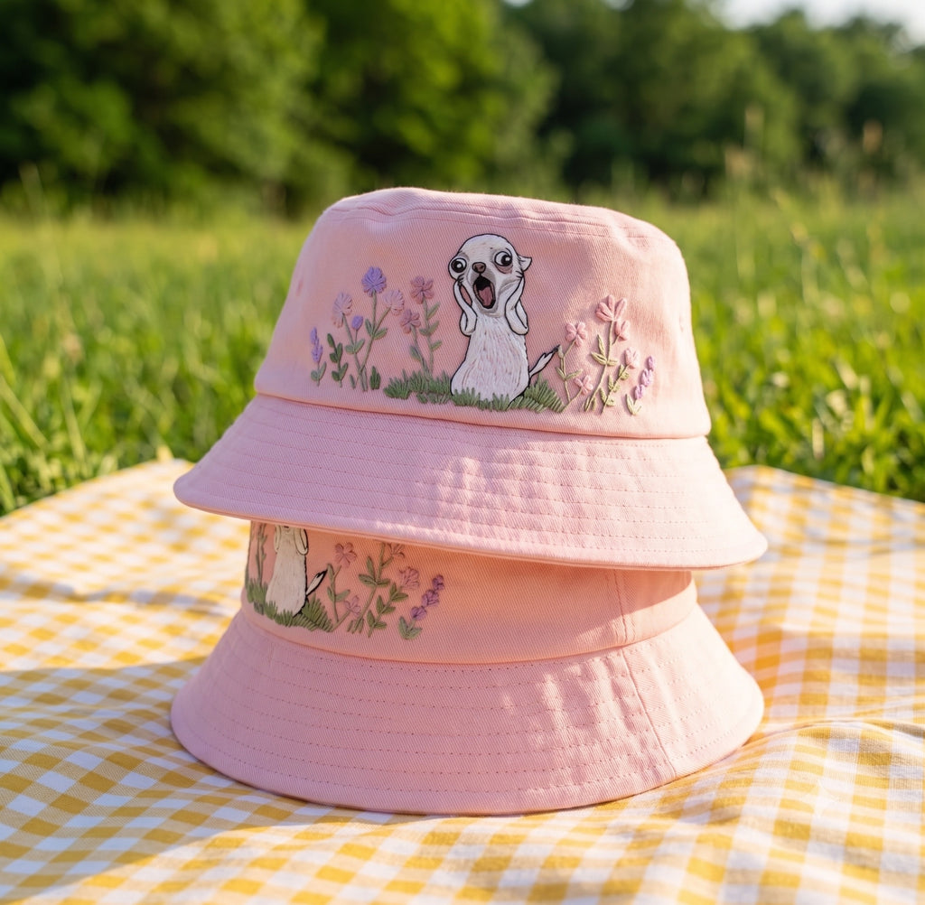 Funny Chihuahua Scream Meme Embroidered Bucket Hat, Screaming Dog Wildflower Garden Sun Cap, Cute Dog Lover Gift, Summer Travel Hat