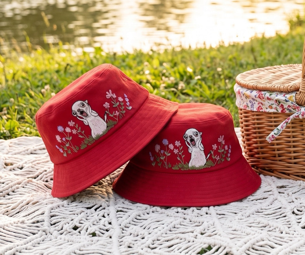 Funny Chihuahua Scream Meme Embroidered Bucket Hat, Screaming Dog Wildflower Garden Sun Cap, Cute Dog Lover Gift, Summer Travel Hat