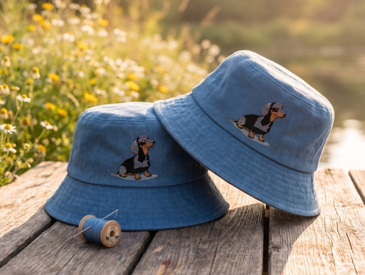 Custom Embroidered Dachshund Bucket Hat, Cute Wiener Dog Cotton Sun Hat, Dachshund Mom Dad Gift, Outdoor Summer Beach Hat