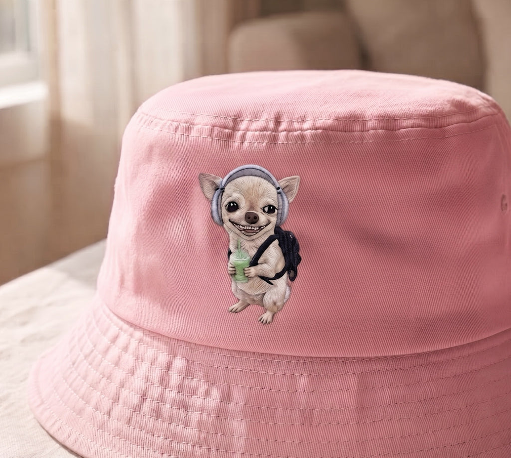 Embroidered Chihuahua Bucket Hat, Funny Dog Meme Sun Hat, Dog Lover Gift, Chinchilla Coffee Lover Hat, Summer Vacation Cap