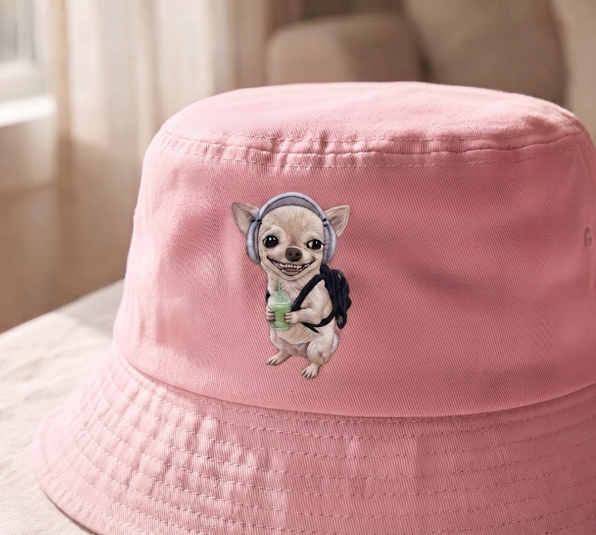 Embroidered Chihuahua Bucket Hat, Funny Dog Meme Sun Hat, Dog Lover Gift, Chinchilla Coffee Lover Hat, Summer Vacation Cap