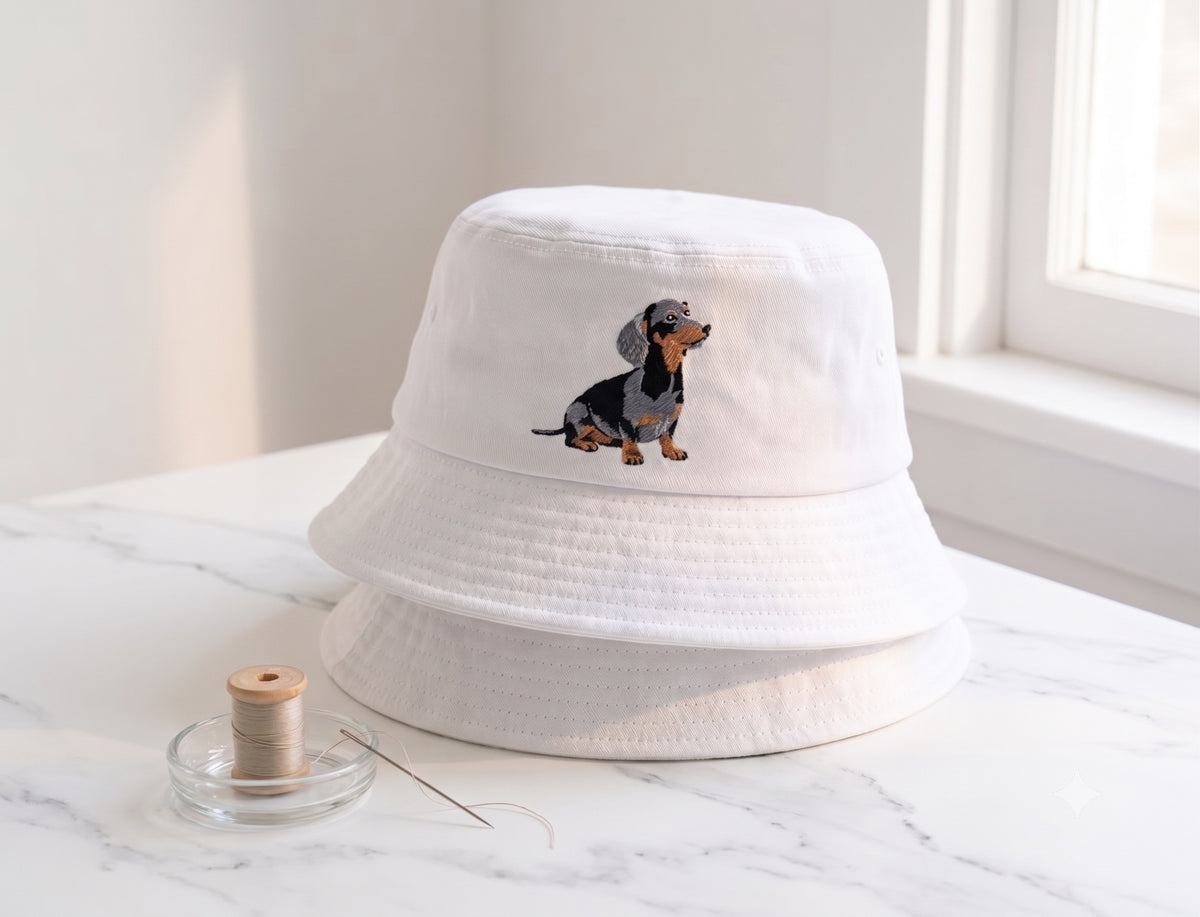 Custom Embroidered Dachshund Bucket Hat, Cute Wiener Dog Cotton Sun Hat, Dachshund Mom Dad Gift, Outdoor Summer Beach Hat