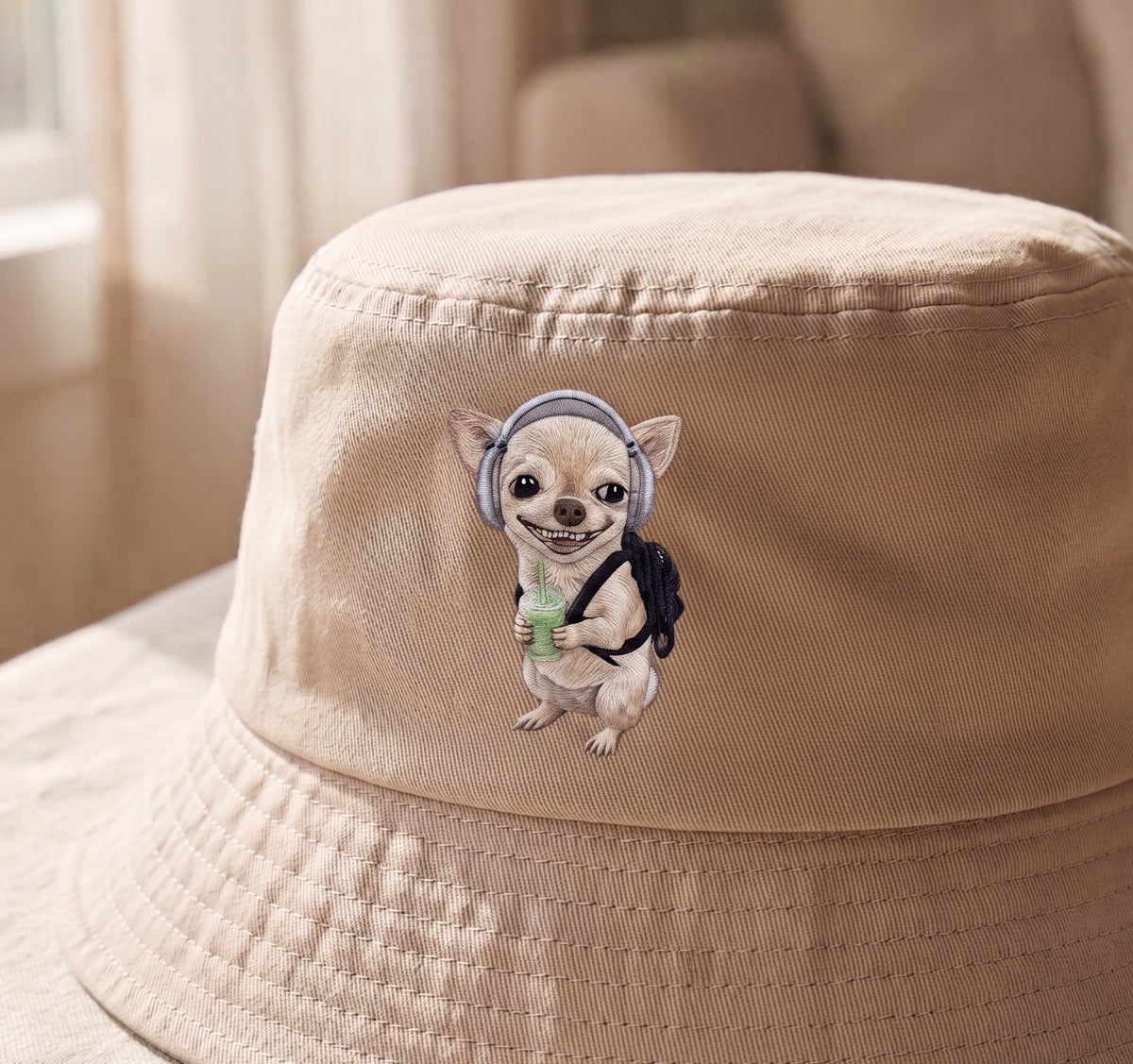 Embroidered Chihuahua Bucket Hat, Funny Dog Meme Sun Hat, Dog Lover Gift, Chinchilla Coffee Lover Hat, Summer Vacation Cap